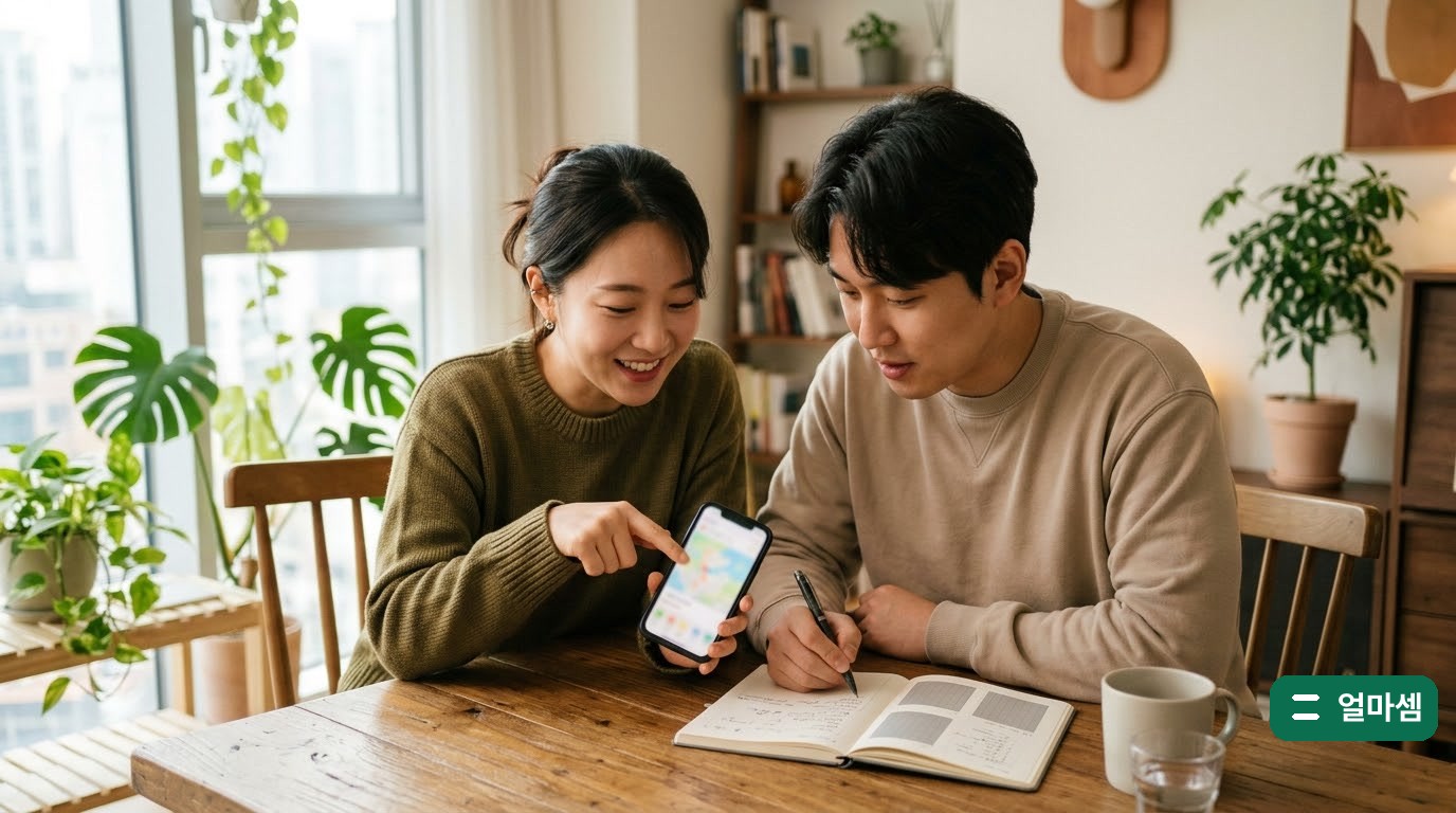 전월세 전환율로 월세를 전세로 되돌리는 금액을 식탁에서 부부가 함께 계산해 보는 장면