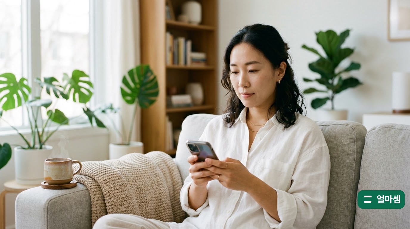 마이너스통장 이자가 쌓이는지 휴대폰으로 잔액을 확인하는 장면